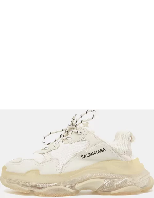 Balenciaga Grey/White Faux Leather and Mesh Triple S Sneaker
