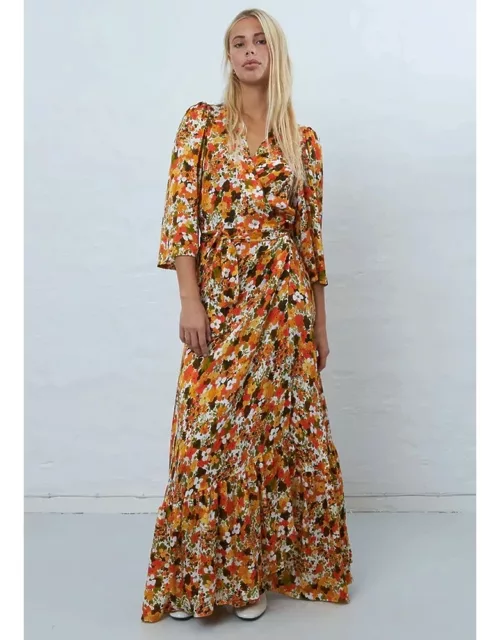 STELLA NOVA Printed Maxi Wrap Silk Dress - Summer Burned