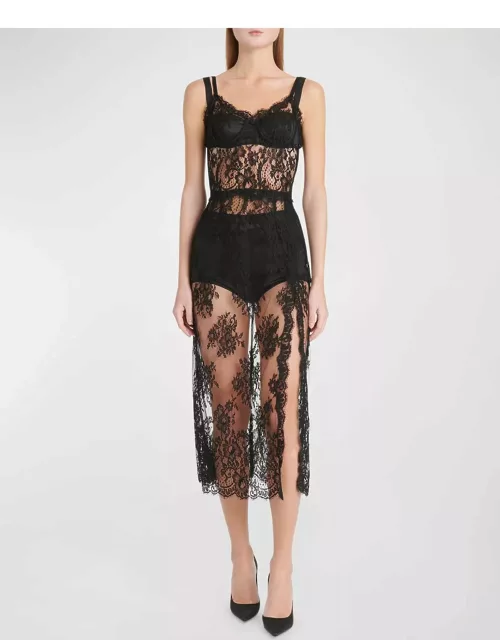 Pizzo Chantilly Lace Bustier Midi Dres