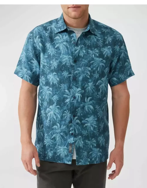 Men's Destiny Bay Linen Palm-Print Short-Sleeve Shirt