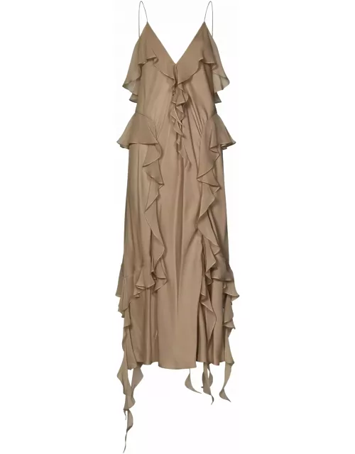 Khaite Silk Midi Dress With Ruffle