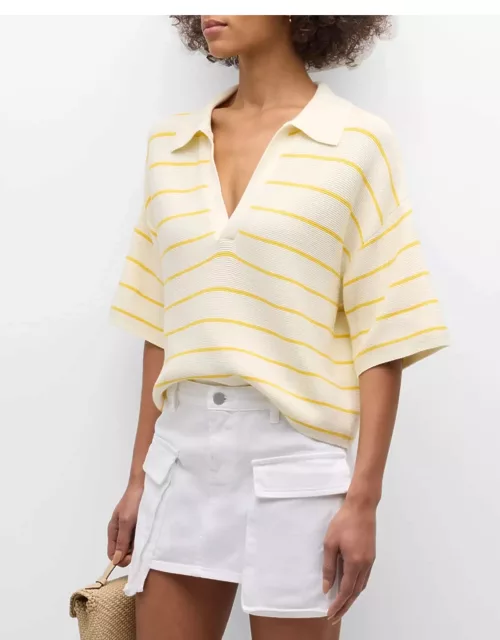 Marlow Stripe Short-Sleeve Polo Sweater