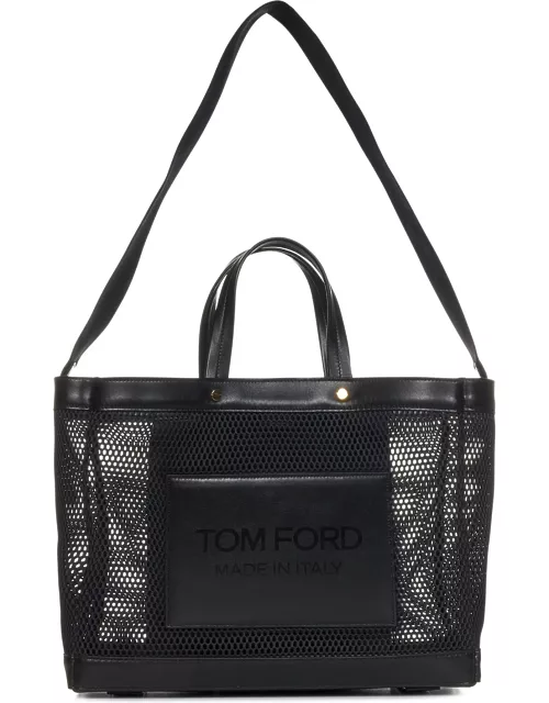 Tom Ford Mesh And Leather T Screw Small E/w Shopping Bag