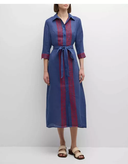 Riad Embroidered Linen-Cotton Midi Dres