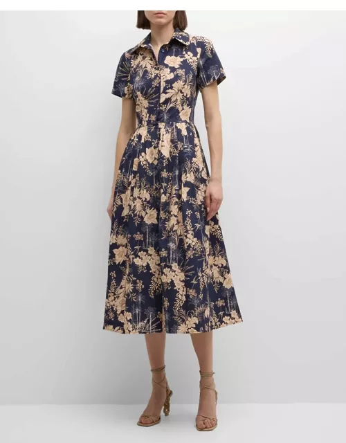 Nellie Pleated Floral-Print Midi Shirtdres