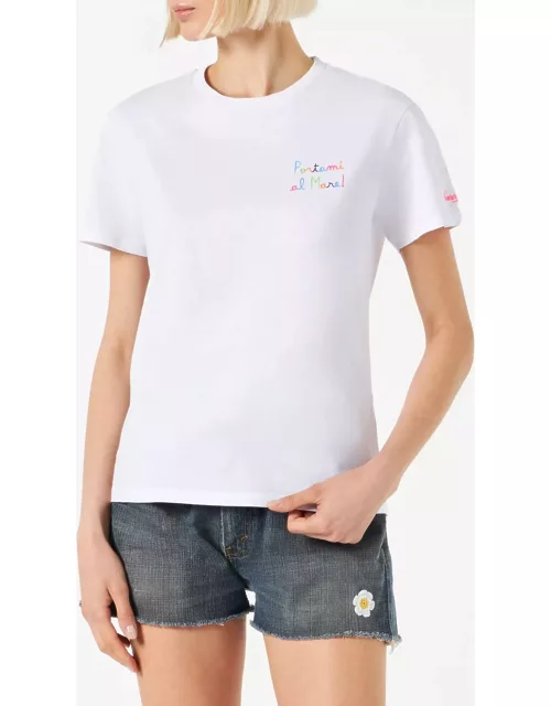 MC2 Saint Barth Woman Cotton T-shirt With Portami Al Mare! Embroidered