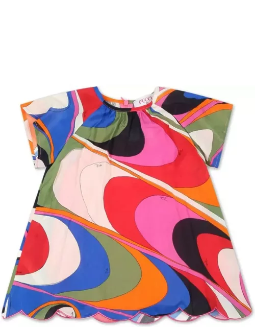 Pucci Short-sleeved Dress With Multicoloured Waves Print