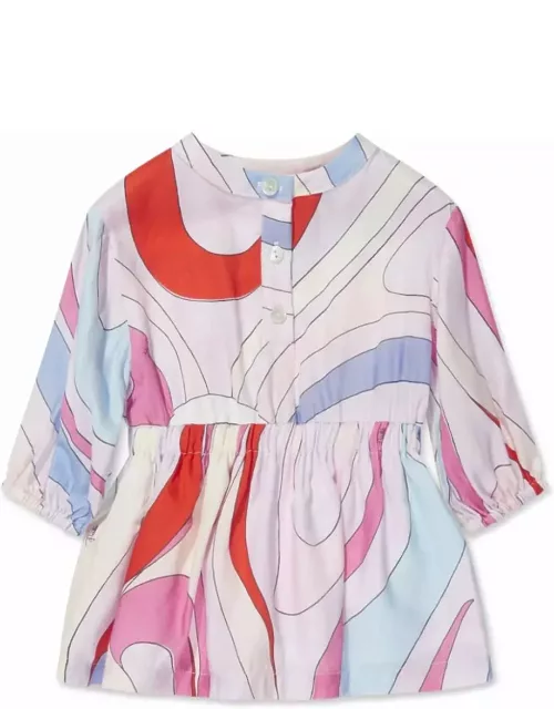 Pucci Shirt Dress With Iride Print In Light Blue/multicolour