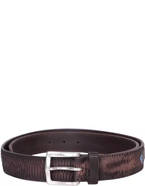 Orciani Multicolor Embroidered Brown Belt