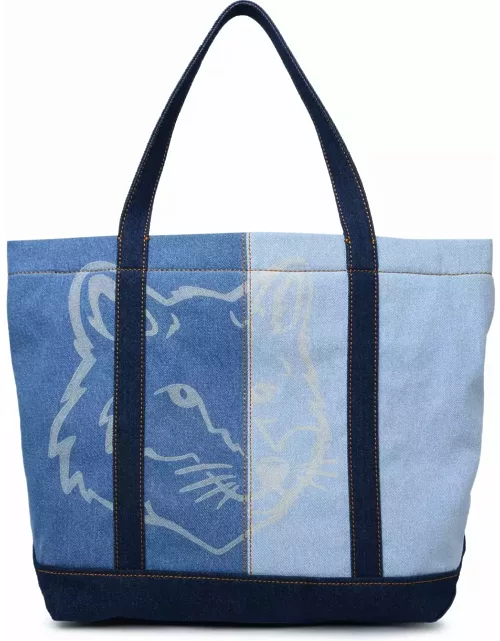 Maison Kitsuné tote Medium Bag In Light Blue Cotton