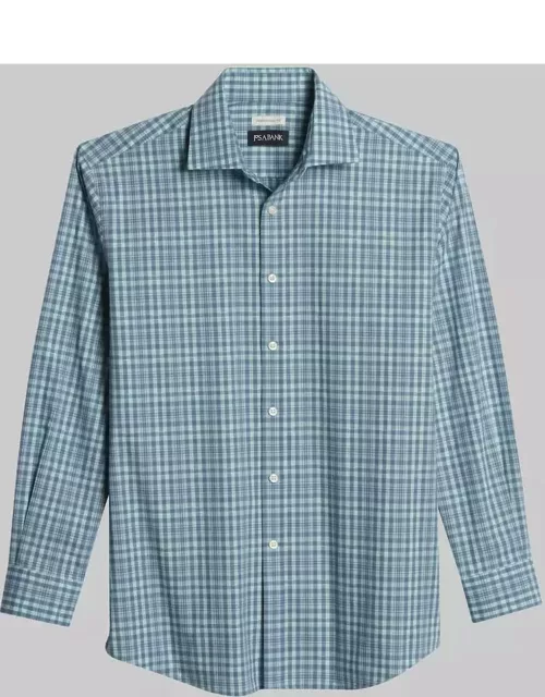 JoS. A. Bank Big & Tall Men's Comfort Stretch Traditional Fit Long Sleeve Casual Shirt , Blue/Aqua, LARGE TAL