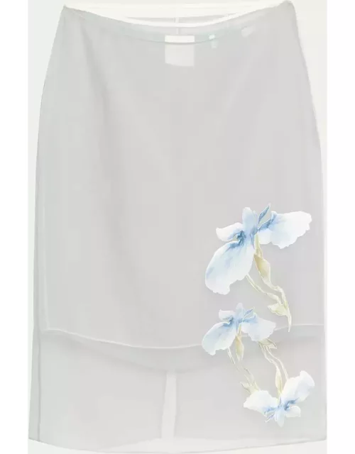 Floral Print Chiffon Overlay Skirt
