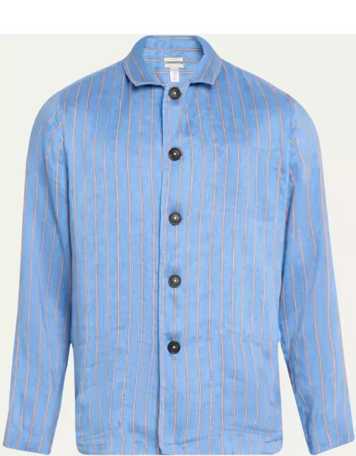 Men's Linen-Silk Stripe Shirt Jacket