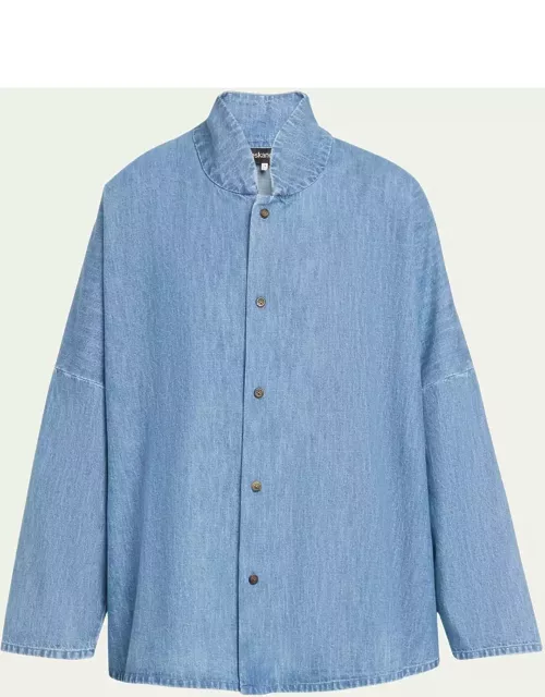 Denim Imperial Shirt with Chinese Collar (Mid Plus Length)