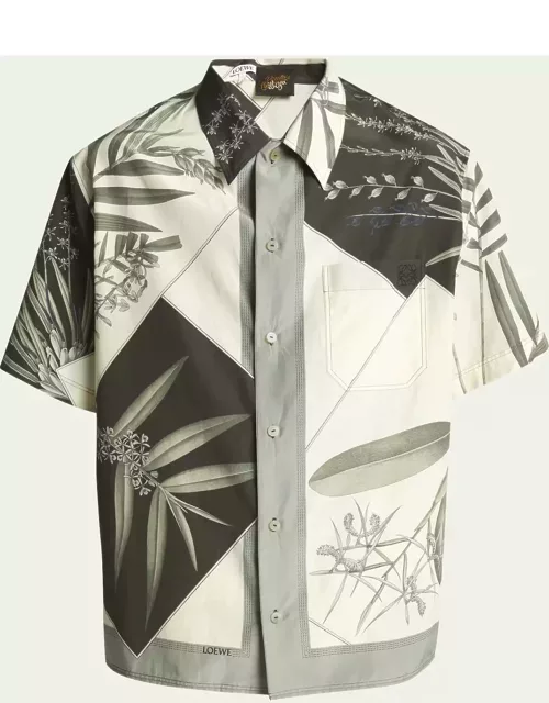 Men's Cotton Botanic Printed Short-Sleeve Shirt