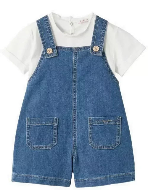 Two-piece suit with blue denim dungaree