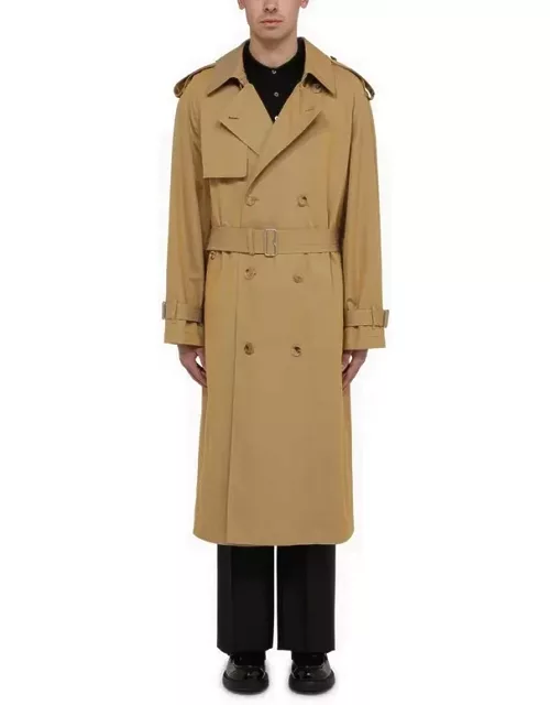 Long double-breasted spelt cotton trench coat