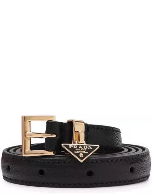 Black Saffiano belt with logo triangle