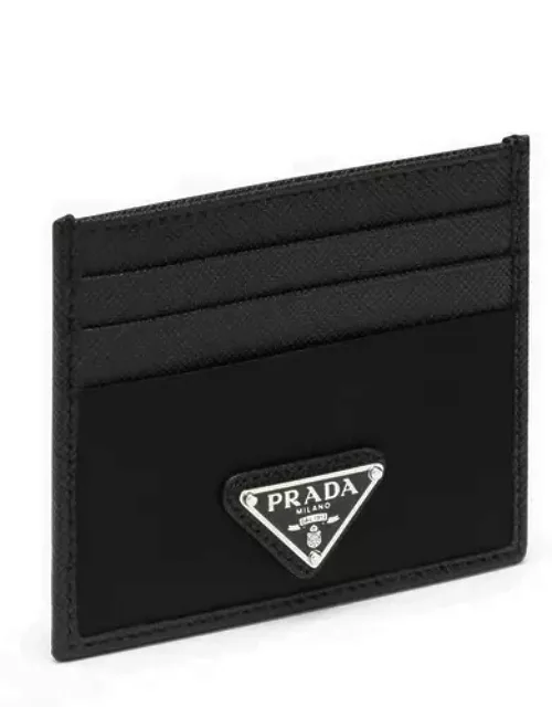 Black Saffiano card case with logo triangle