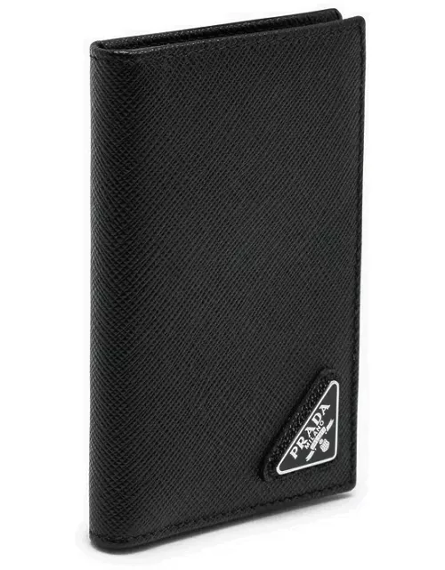 Black vertical wallet in Saffiano