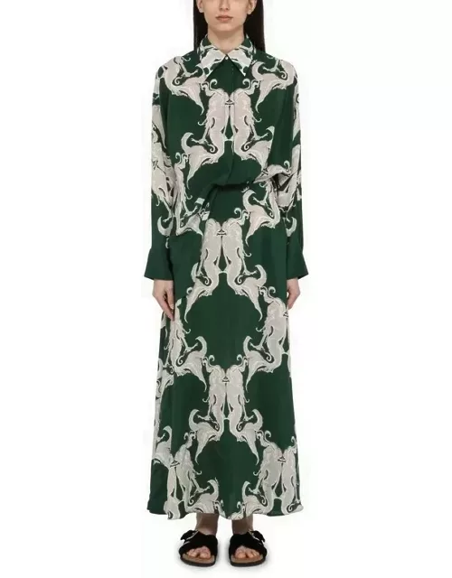 Chemisier dress with ivy green silk print