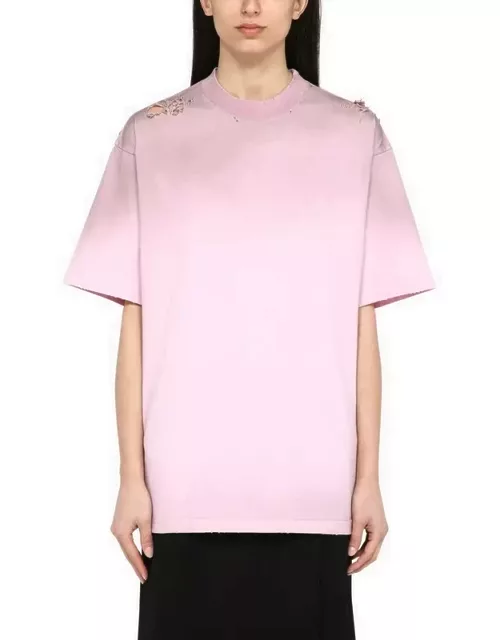 Light pink cotton T-shirt with logo and wear