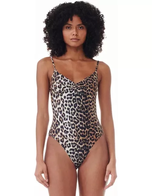 GANNI Recycled Leopard Printed V-neck Swimsuit