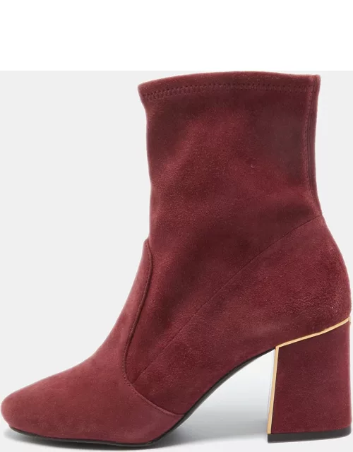 Tory Burch Burgundy Suede Zip Ankle Boot
