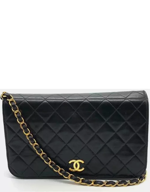 Chanel Black Lambskin Leather Quilted Full Flap Bag
