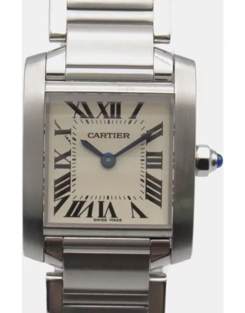 Cartier Beige Stainless Steel Tank Francaise W51008Q3 Quartz Women's Wristwatch 20 m