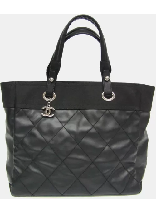 Chanel Black Quilted Coated Canvas Large Biarritz Tote
