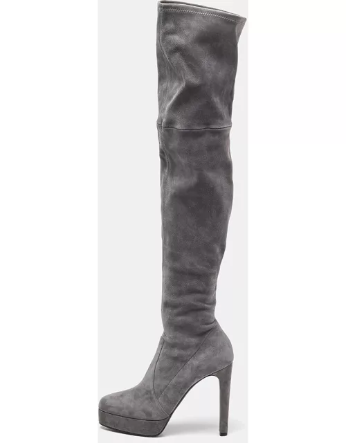 Casadei Grey Suede Over The Knee Length Boot