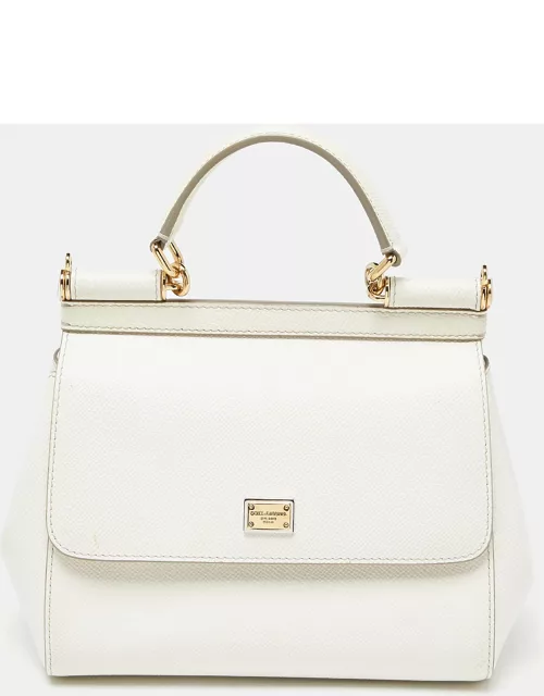 Dolce & Gabbana Off White Leather Small Miss Sicily Top Handle Bag