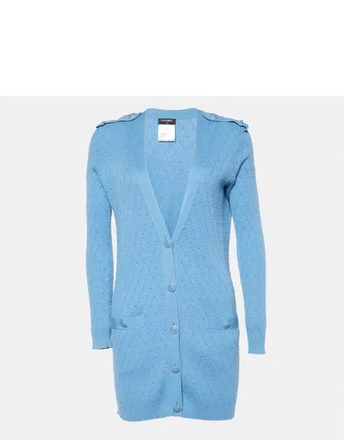 Chanel Blue Knit Buttoned Cardigan