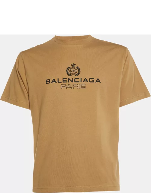Balenciaga Brown Logo Printed Cotton T-Shirt