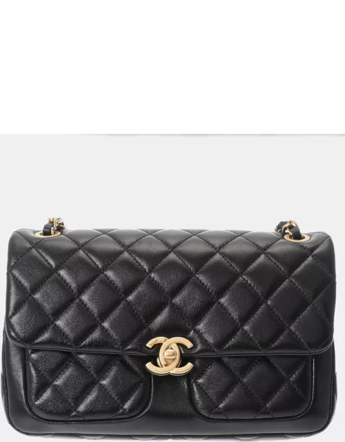 Chanel Black Shiny Lambskin Quilted Small Daily Friend Flap Bag