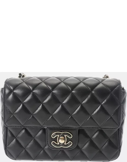 Chanel Black Lambskin Resin Quilted Mini Heart Square Flap bag