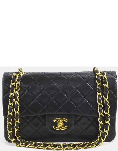 Chanel Black Lambskin Leather Small Classic Double Flap Shoulder Bag