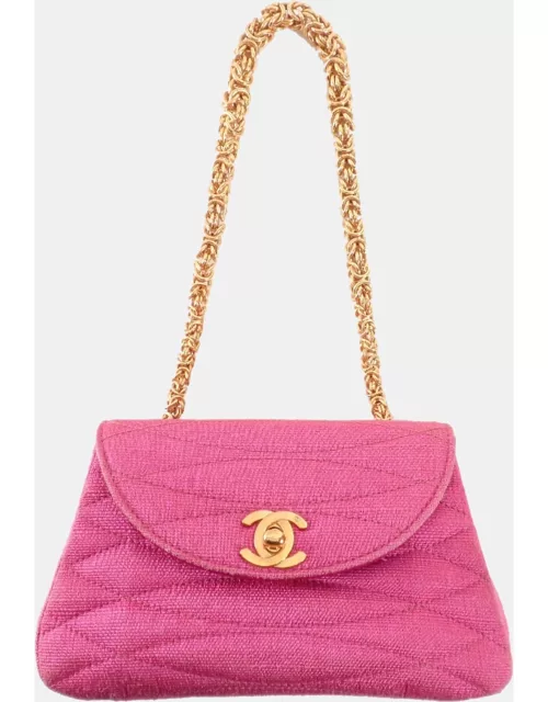 Chanel Pink 1992 CC Quilted Canvas Shoulder Bag