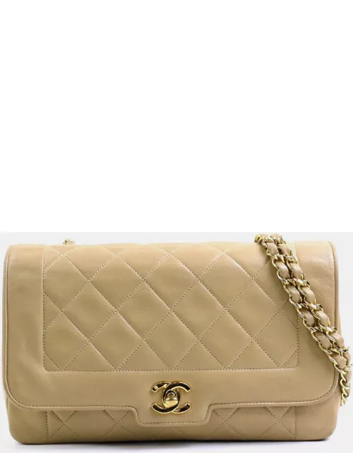 Chanel Beige Leather Matelasse Chain Vintage Diana Shoulder Bag