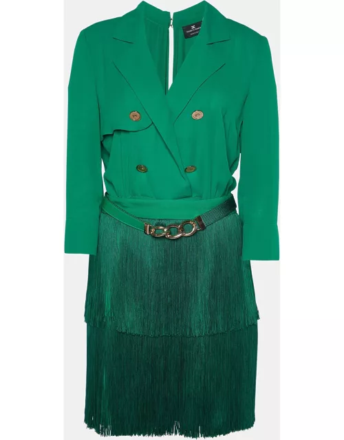 Elisabetta Franchi Green Crepe Fringed Mini Dress