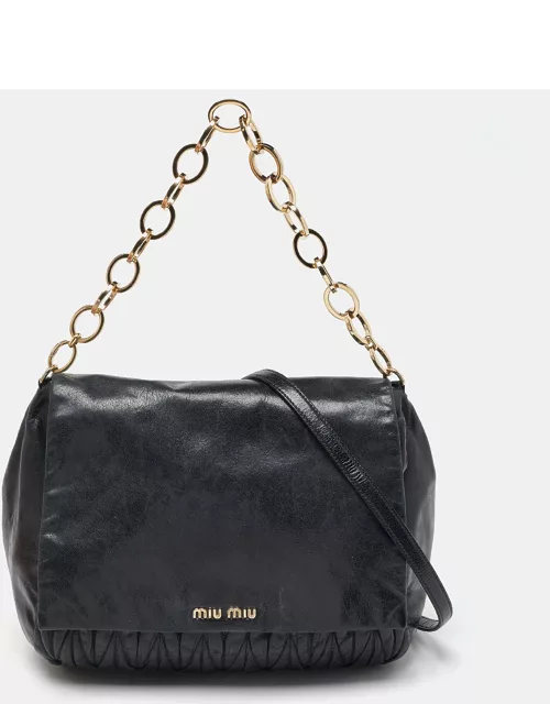 Miu Miu Black Matelassé Leather Flap Chain Shoulder Bag
