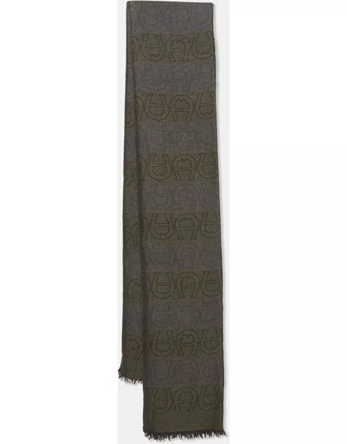 Aigner Multicolor Horseshoe Pattern Silk and Wool Jacquard Scarf