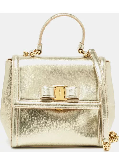 Salvatore Ferragamo Gold Leather Top Handle Bag