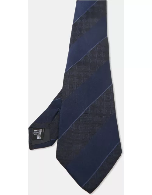 Emporio Armani Navy Blue Diagonal Stripe Silk Tie