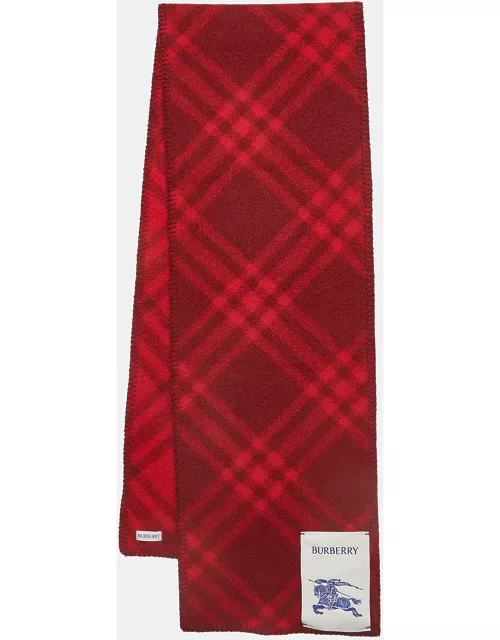 Burberry Red Tri Bar Check Wool Scarf