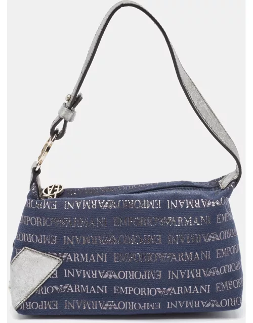 Emporio Armani Blue/Grey Signature Fabric and Leather Bag