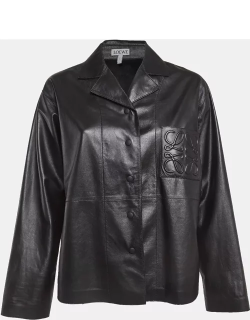 Loewe Black Leather Anagram Detail Shirt
