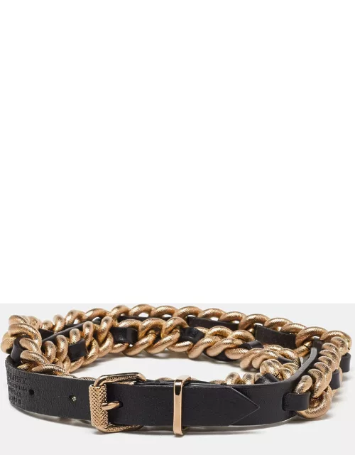 Burberry Black/Gold Leather and Chain Waist Belt