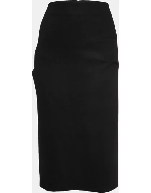 Diane Von Furstenberg Black Wool Pleated Detail Pencil Skirt